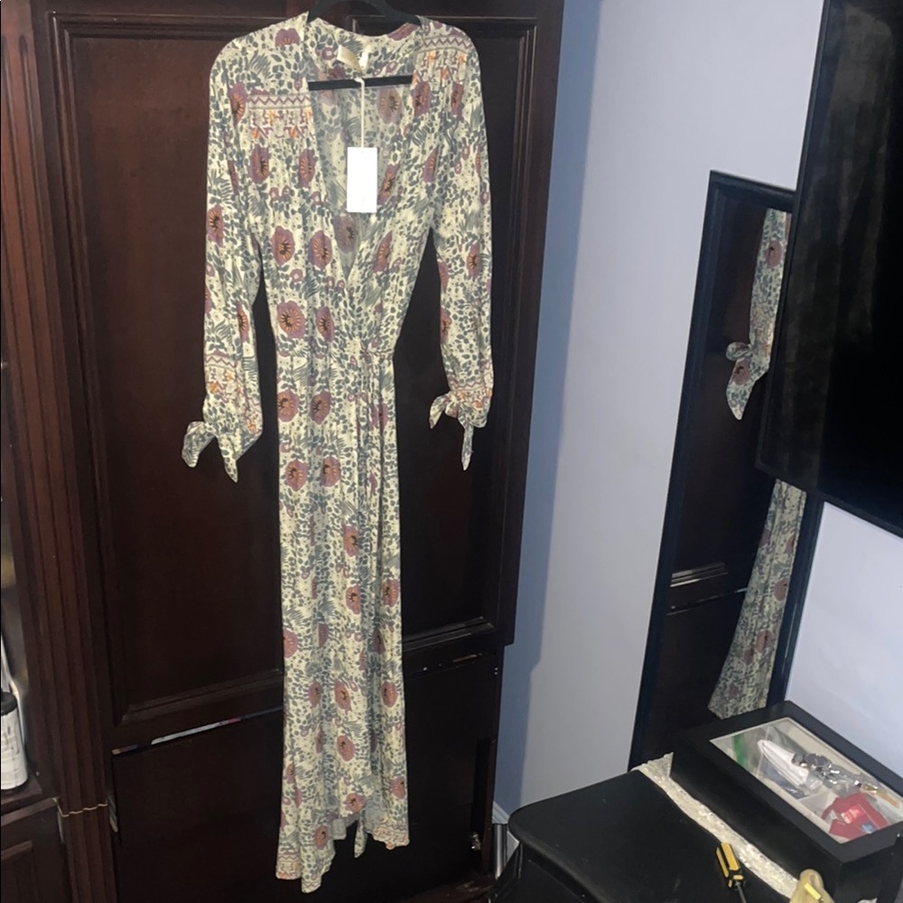 NWT Natalie Martin Floral Long Sleeve Wrap-Maxi Dress